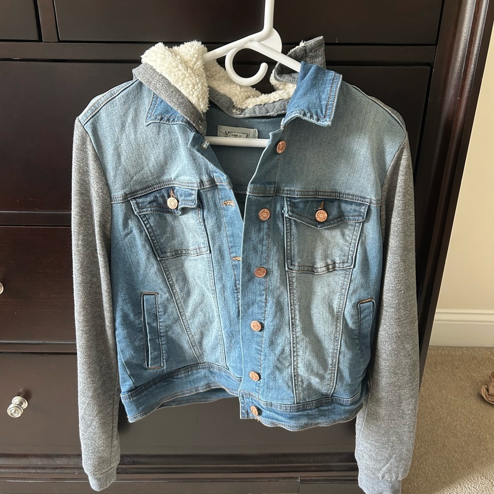 Denim and Gray Jean Jacket w/ Detachable Fuzzy Hood